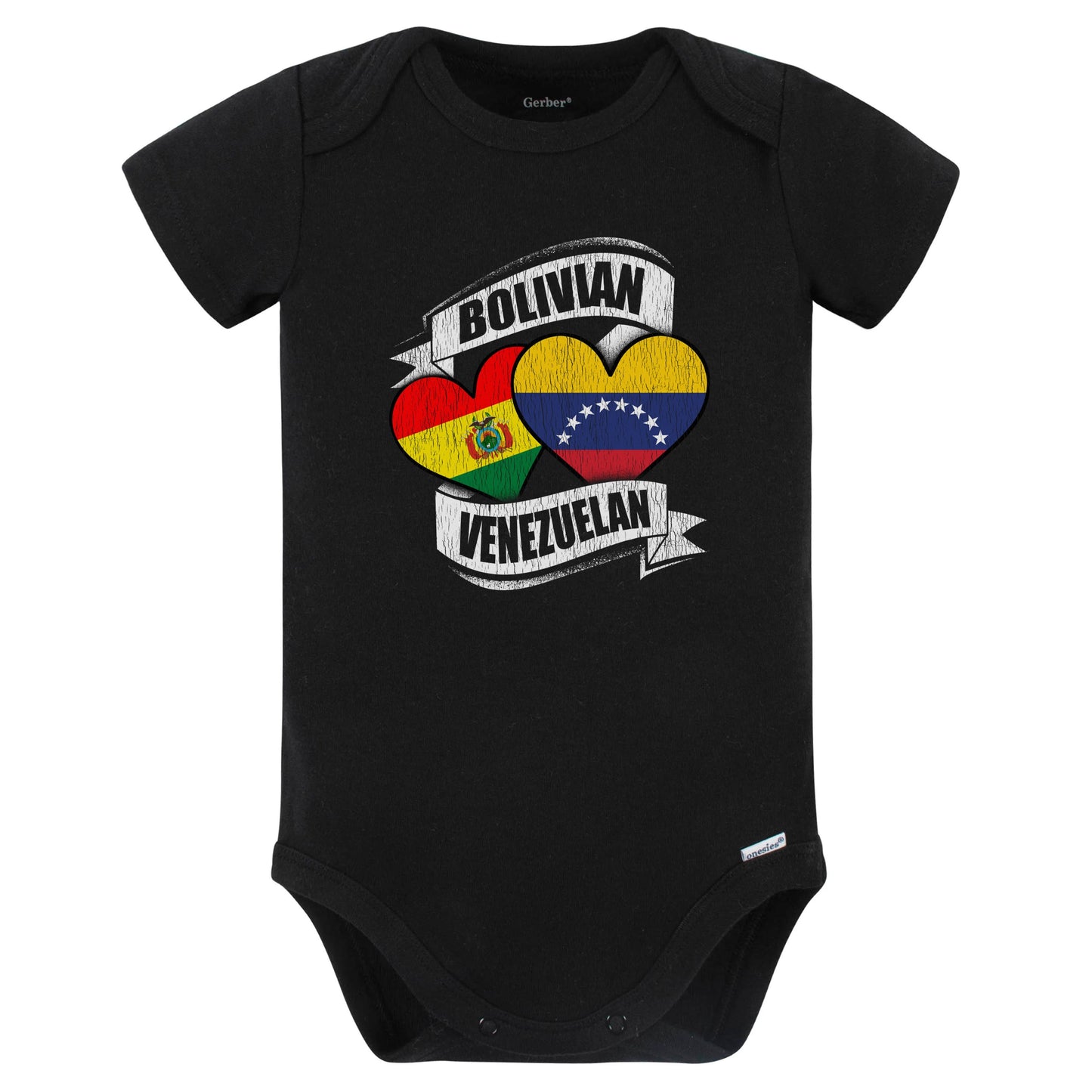 Bolivian Venezuelan Hearts Bolivia Venezuela Flags Baby Bodysuit (Black)