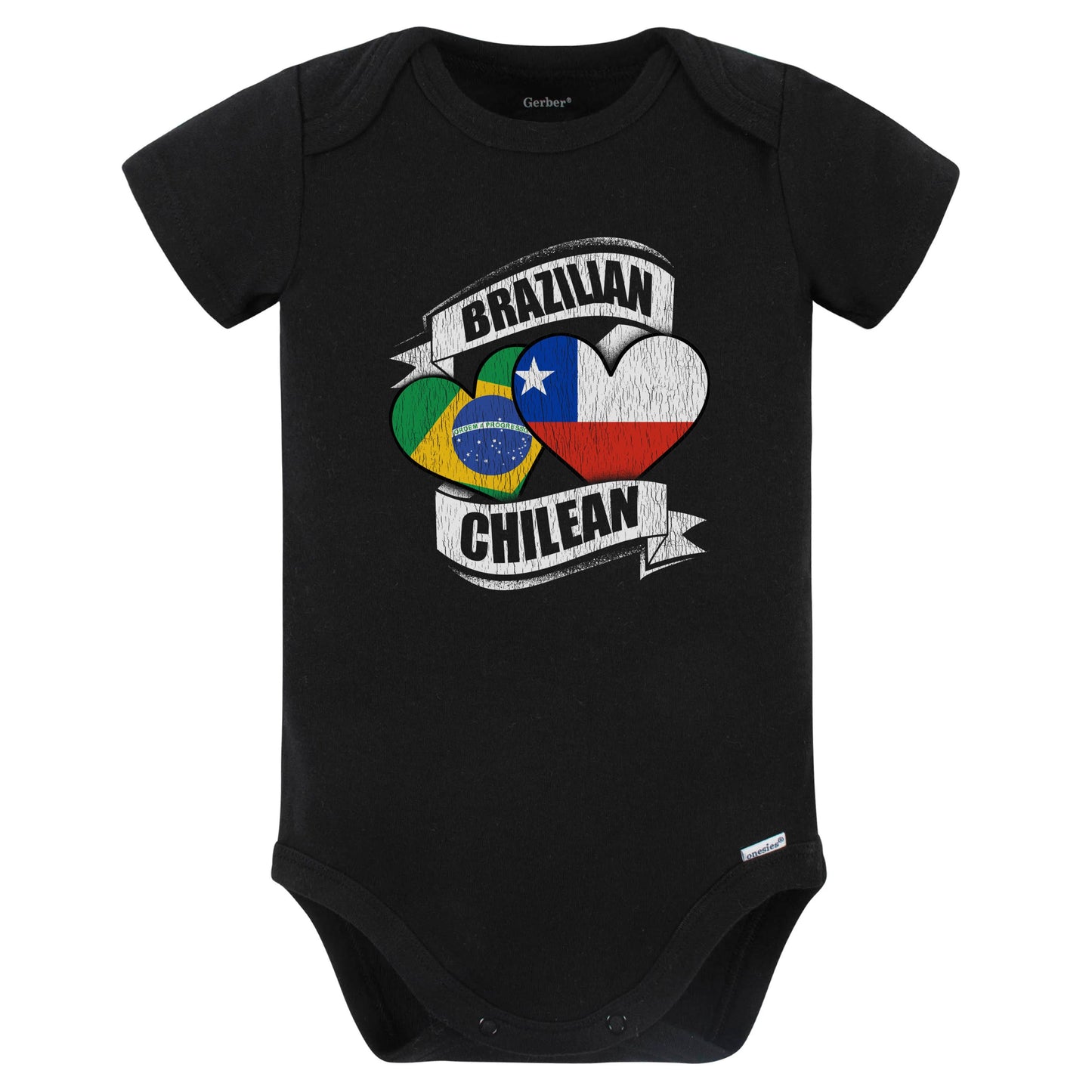 Brazilian Chilean Hearts Brazil Chile Flags Baby Bodysuit (Black)