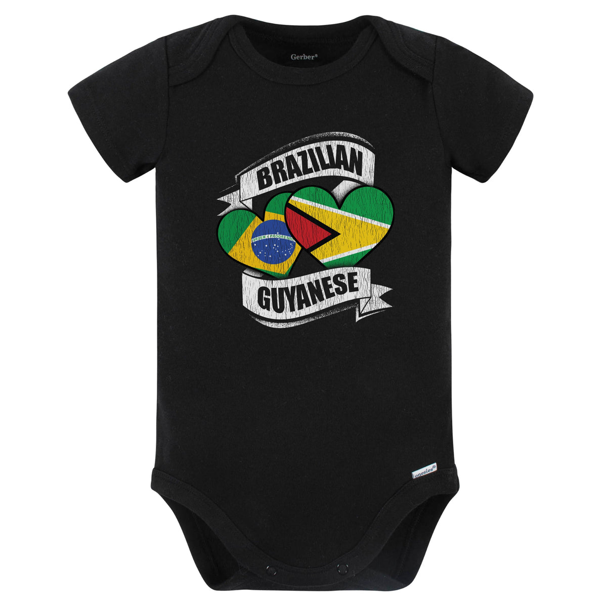 Brazilian Guyanese Hearts Brazil Guyana Flags Baby Bodysuit (Black)