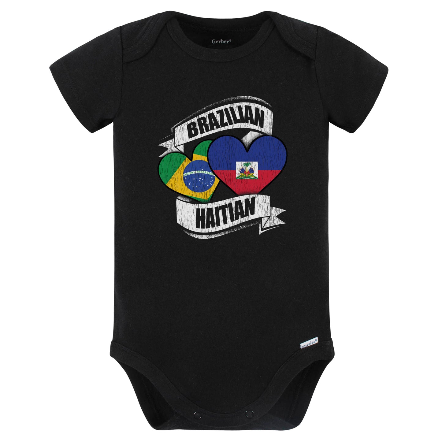 Brazilian Haitian Hearts Brazil Haiti Flags Baby Bodysuit (Black)