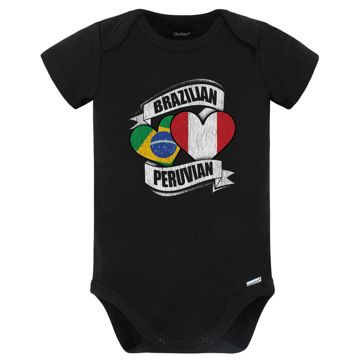 Brazilian Peruvian Hearts Brazil Peru Flags Baby Bodysuit (Black)