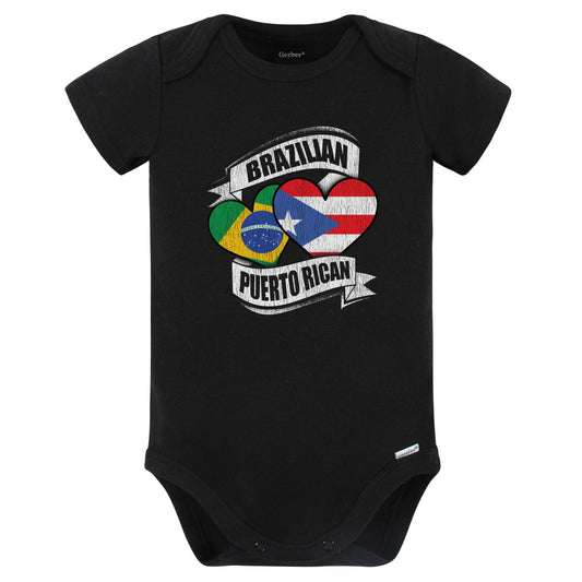 Brazilian Puerto Rican Hearts Brazil Puerto Rico Flags Baby Bodysuit (Black)