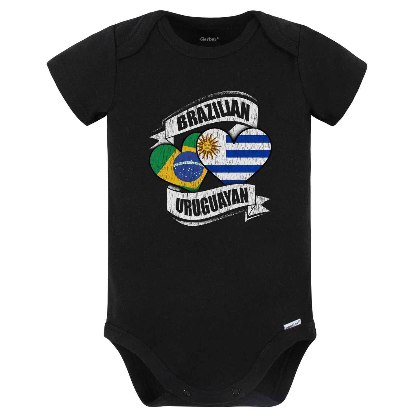 Brazilian Uruguayan Hearts Brazil Uruguay Flags Baby Bodysuit (Black)