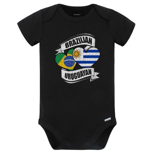 Brazilian Uruguayan Hearts Brazil Uruguay Flags Baby Bodysuit (Black)