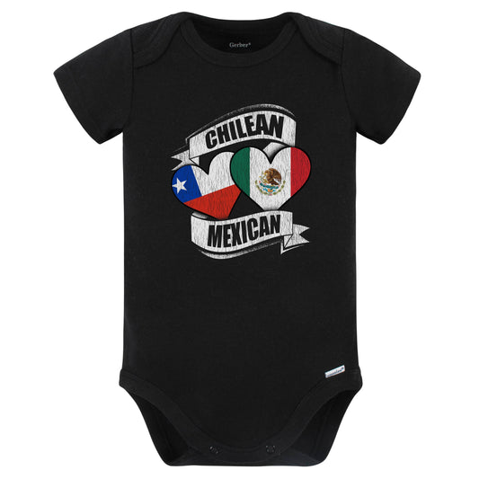 Chilean Mexican Hearts Chile Mexico Flags Baby Bodysuit (Black)