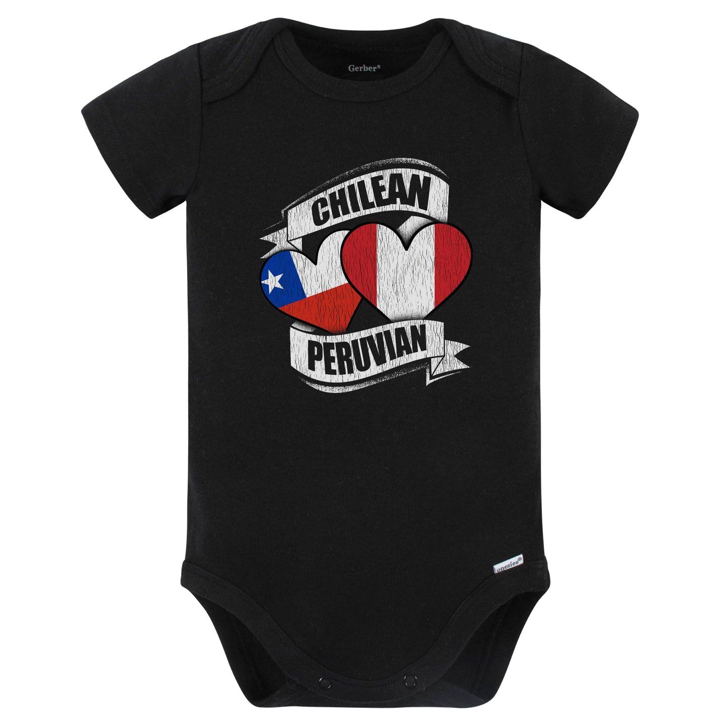 Chilean Peruvian Hearts Chile Peru Flags Baby Bodysuit (Black)