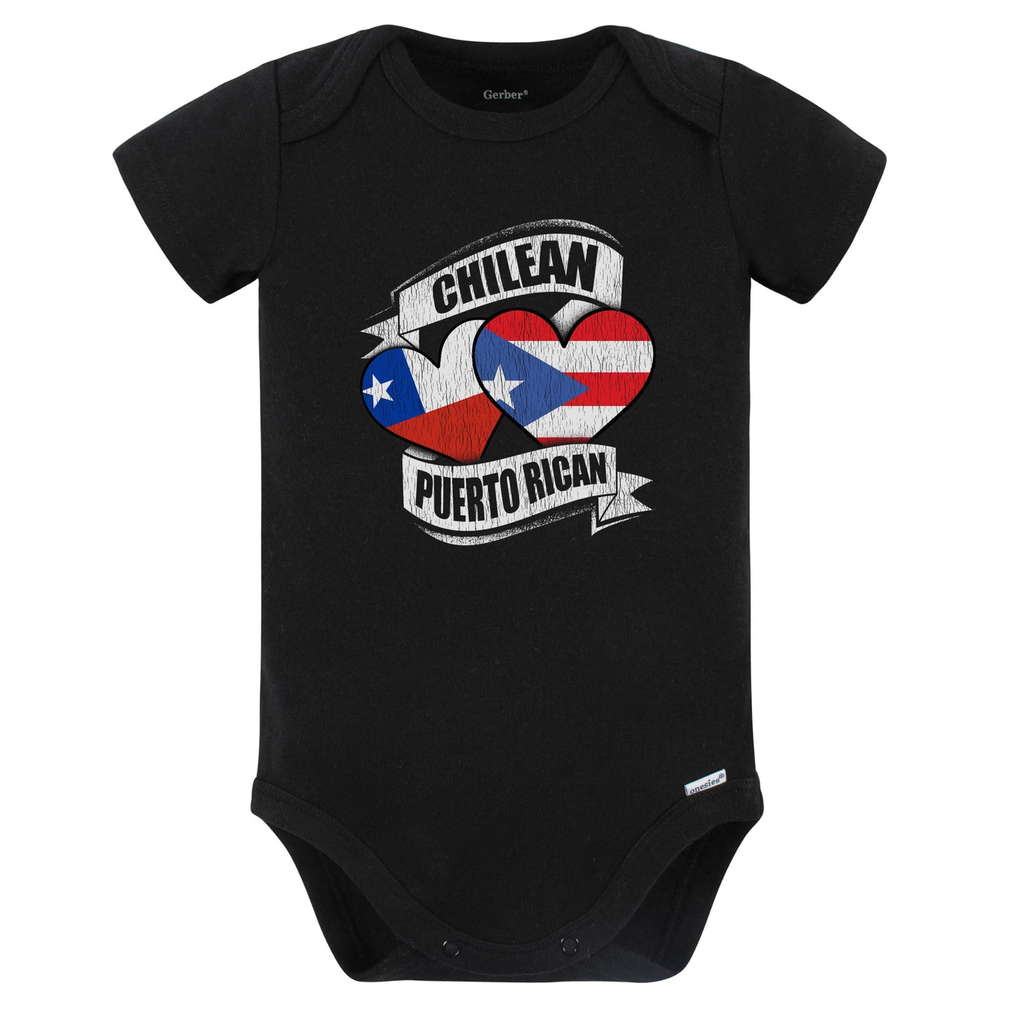 Chilean Puerto Rican Hearts Chile Puerto Rico Flags Baby Bodysuit (Black)