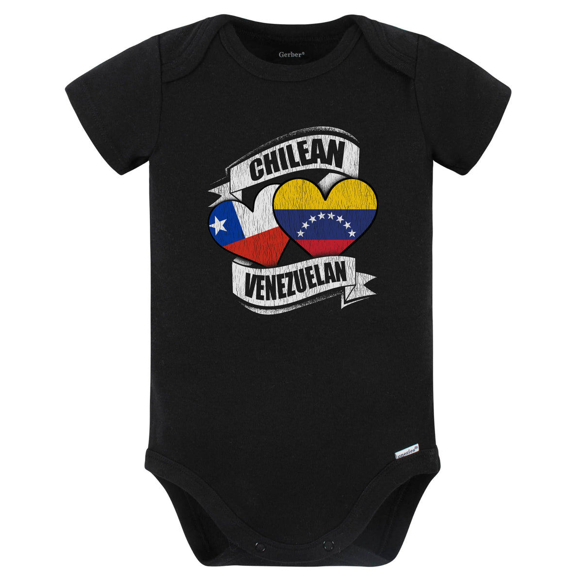 Chilean Venezuelan Hearts Chile Venezuela Flags Baby Bodysuit (Black)