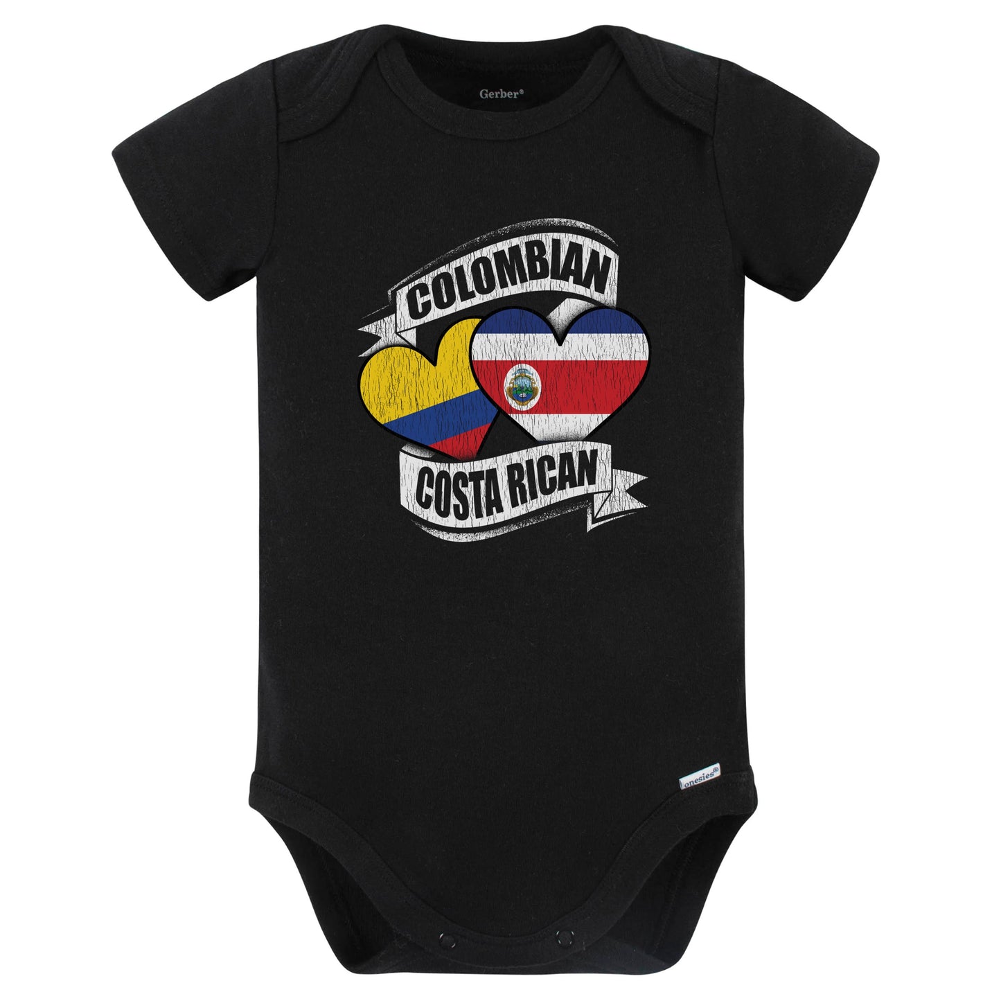 Colombian Costa Rican Hearts Colombia Costa Rica Flags Baby Bodysuit (Black)