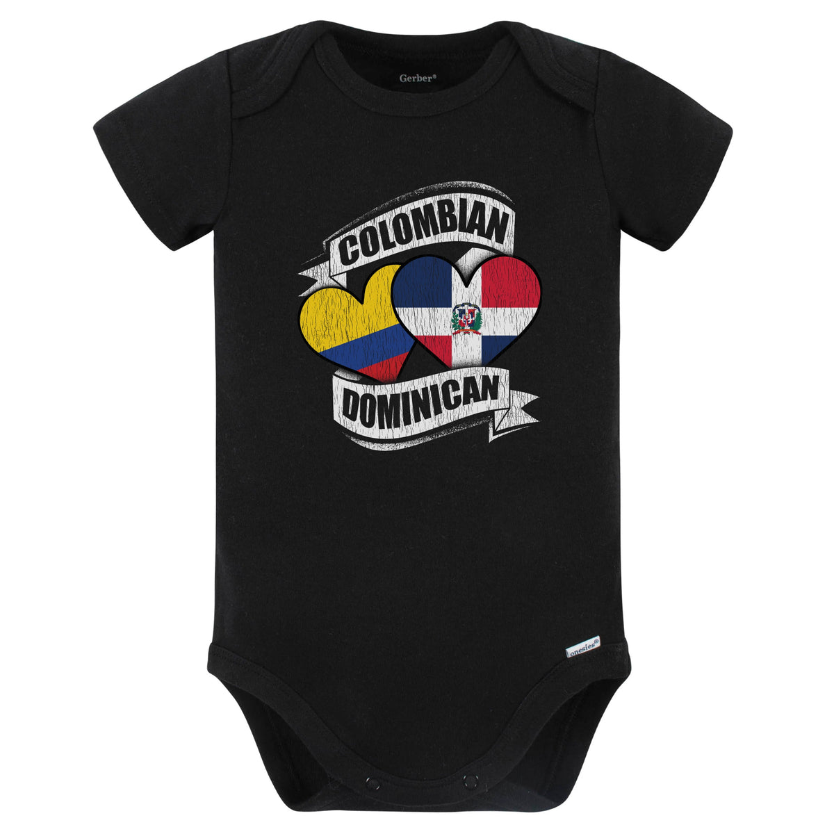 Colombian Dominican Hearts Colombia Dominican Republic Flags Baby Bodysuit (Black)