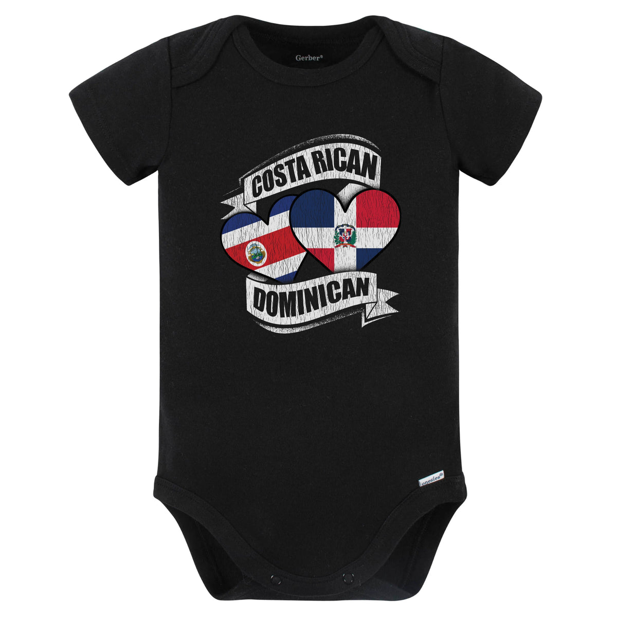 Costa Rican Dominican Hearts Costa Rica Dominican Flags Baby Bodysuit (Black)