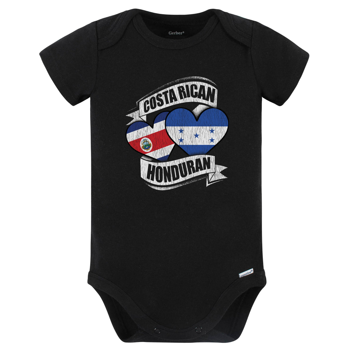 Costa Rican Honduran Hearts Costa Rica Honduras Flags Baby Bodysuit (Black)