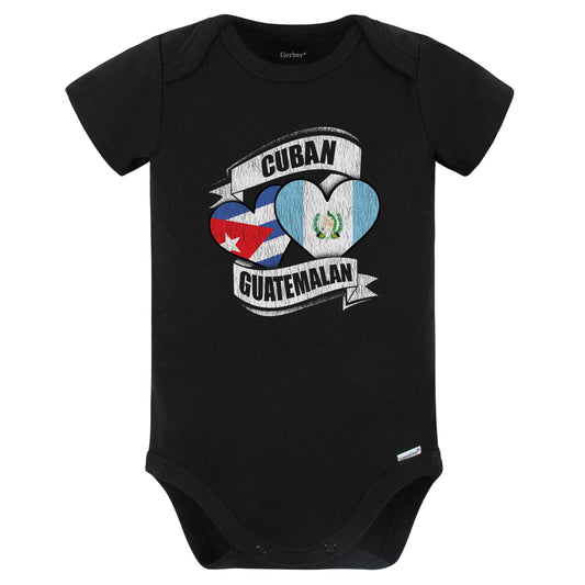Cuban Guatemalan Hearts Cuba Guatemala Flags Baby Bodysuit (Black)