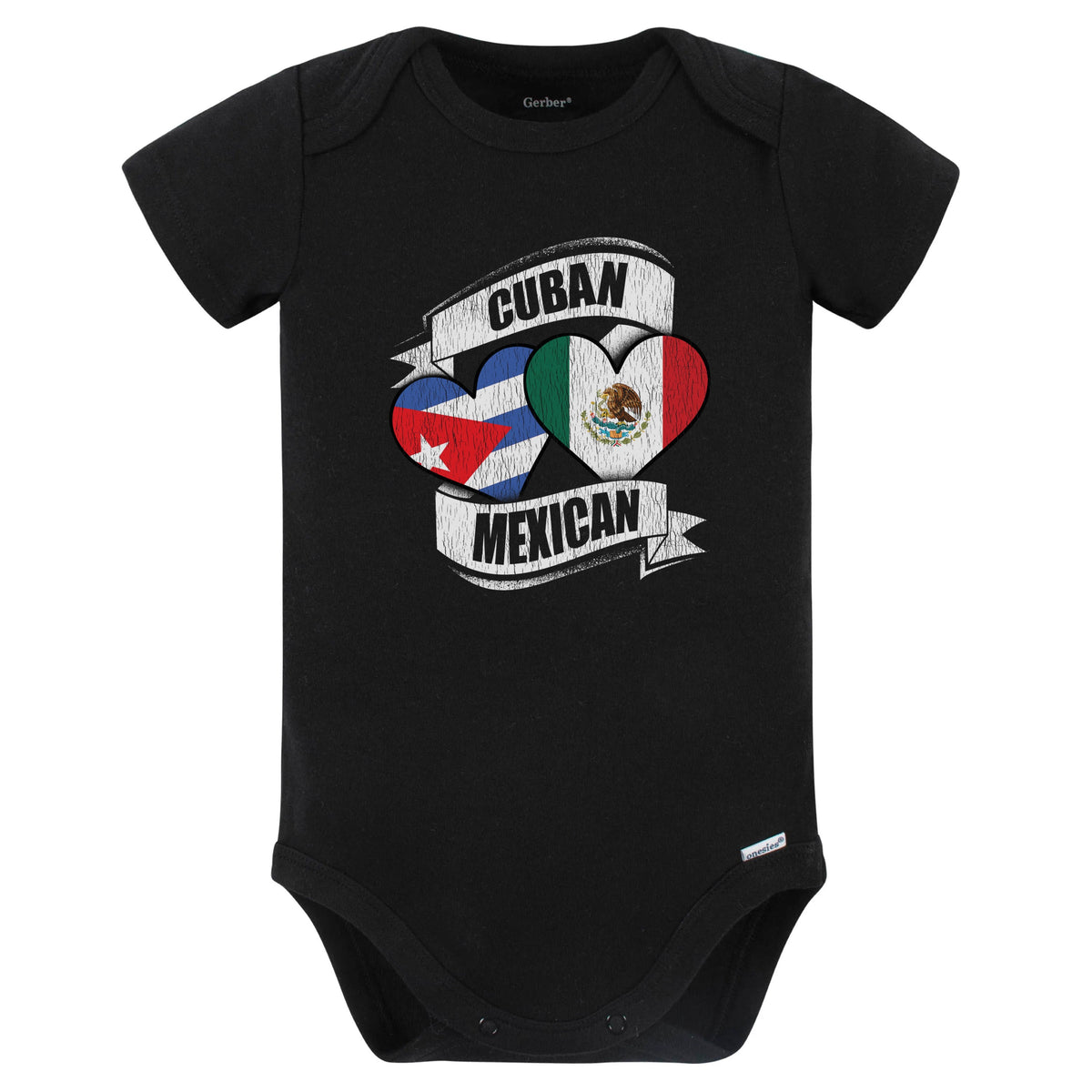 Cuban Mexican Hearts Cuba Mexico Flags Baby Bodysuit (Black)
