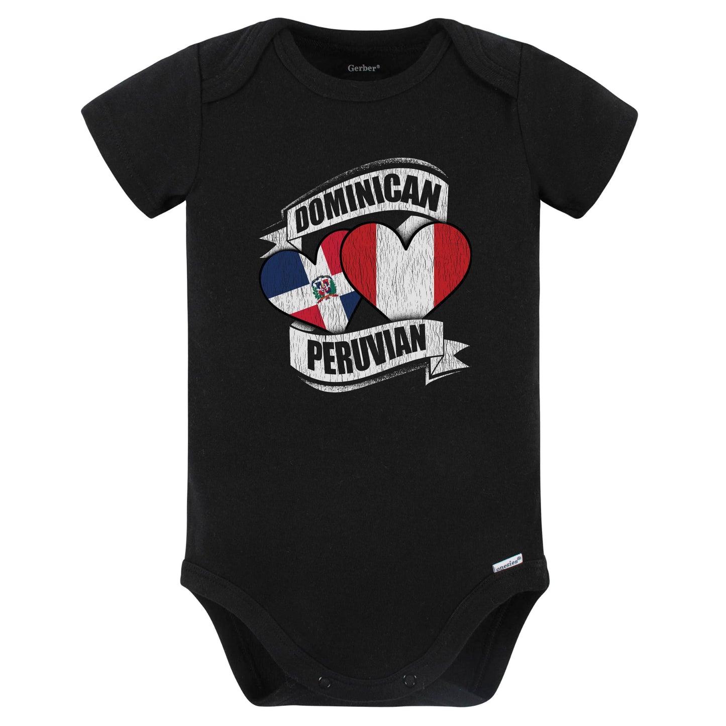Dominican Peruvian Hearts Dominican Republic Peru Flags Baby Bodysuit (Black)