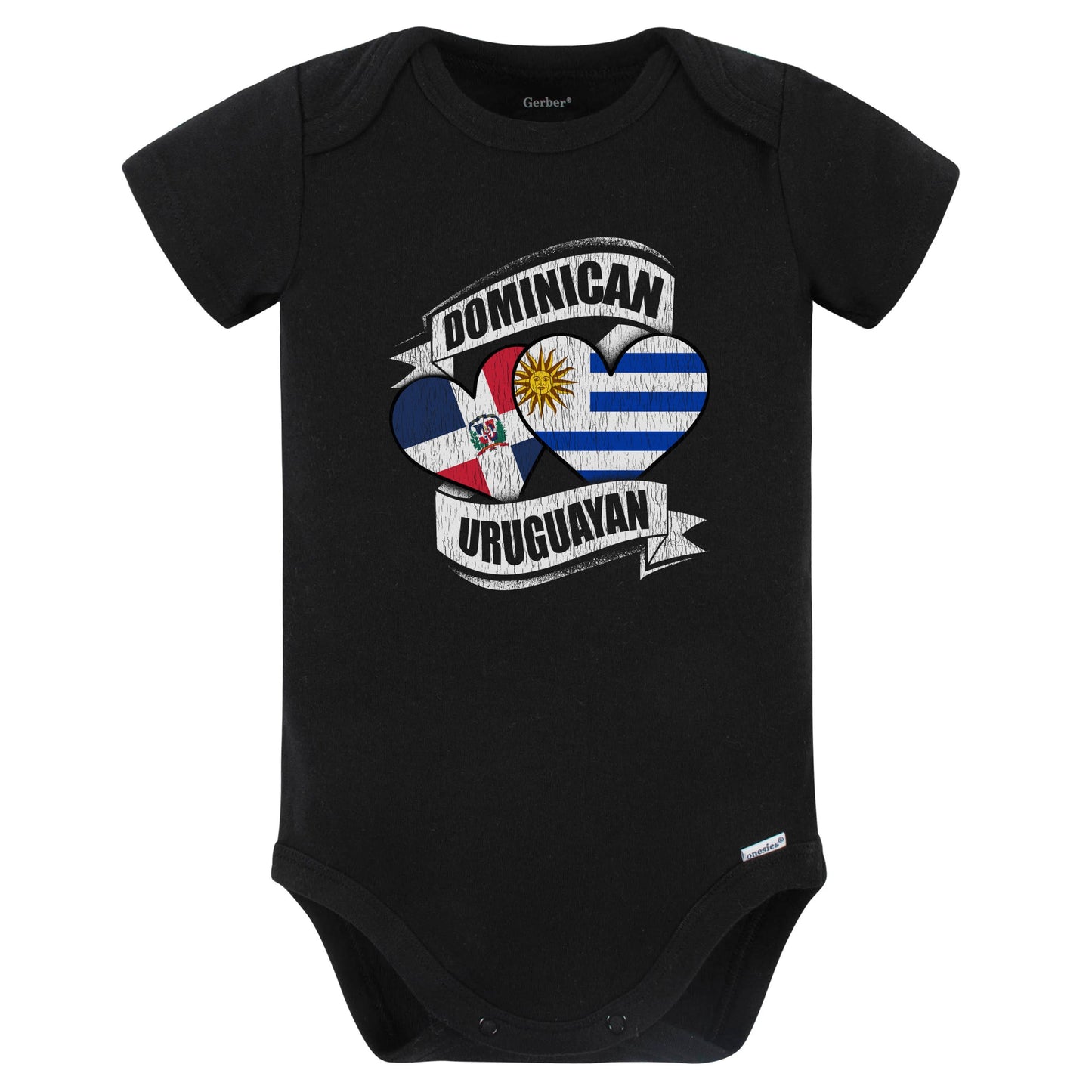 Dominican Uruguayan Hearts Dominican Republic Uruguay Flags Baby Bodysuit (Black)