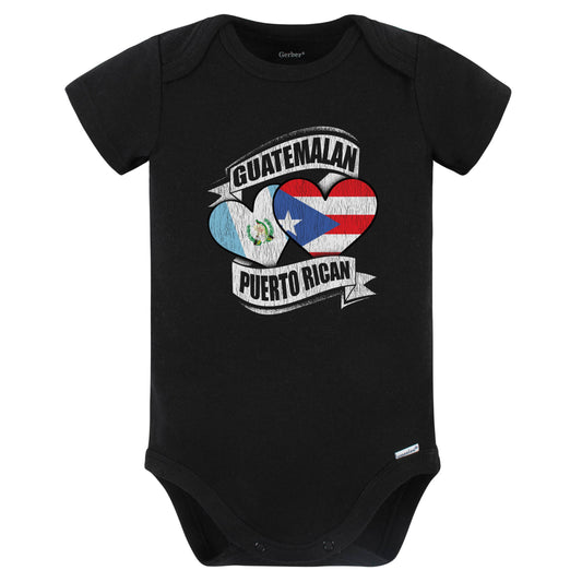 Guatemalan Puerto Rican Hearts Guatemala Puerto Rico Flags Baby Bodysuit (Black)