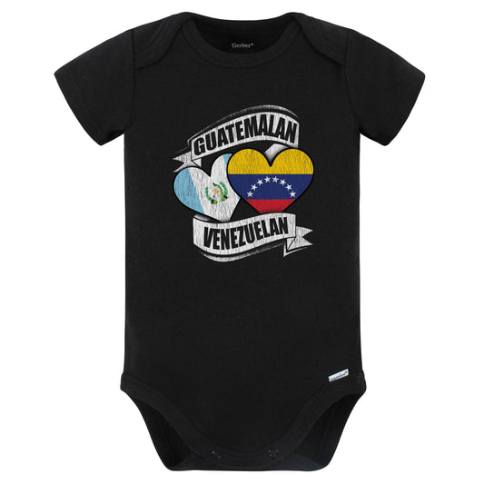 Guatemalan Venezuelan Hearts Guatemala Venezuela Flags Baby Bodysuit (Black)