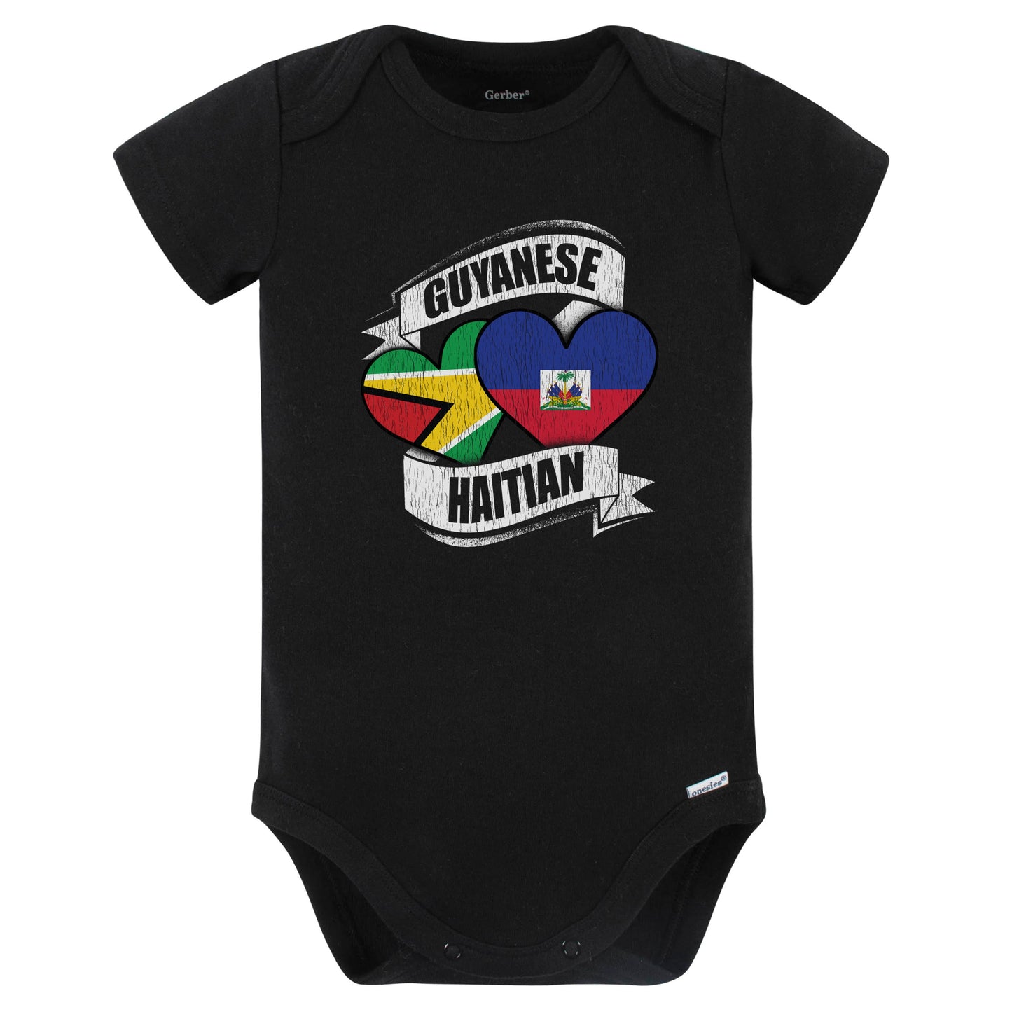 Guyanese Haitian Hearts Guyana Haiti Flags Baby Bodysuit (Black)