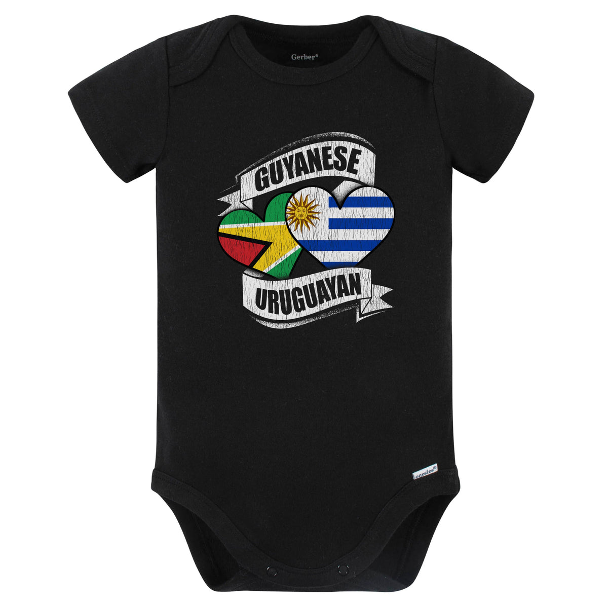 Guyanese Uruguayan Hearts Guyana Uruguay Flags Baby Bodysuit (Black)