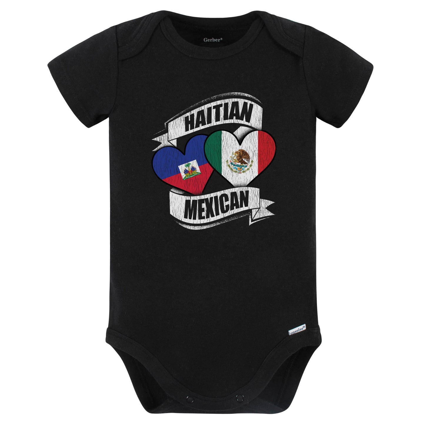 Haitian Mexican Hearts Haiti Mexico Flags Baby Bodysuit (Black)