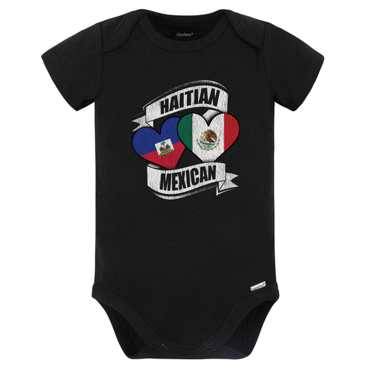 Haitian Mexican Hearts Haiti Mexico Flags Baby Bodysuit (Black)