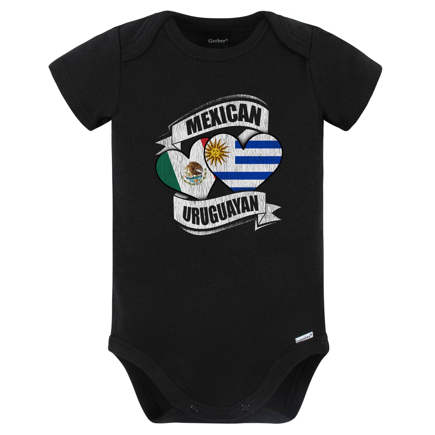 Mexican Uruguayan Hearts Mexico Uruguay Flags Baby Bodysuit (Black)