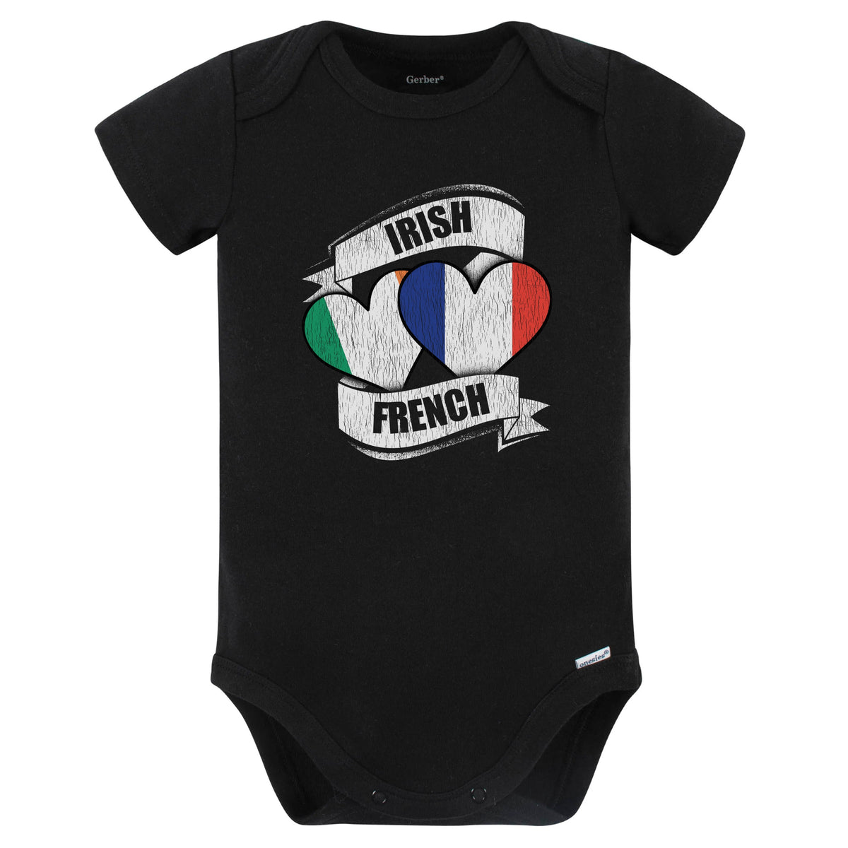 Irish French Hearts Ireland France Flags Baby Bodysuit (Black)