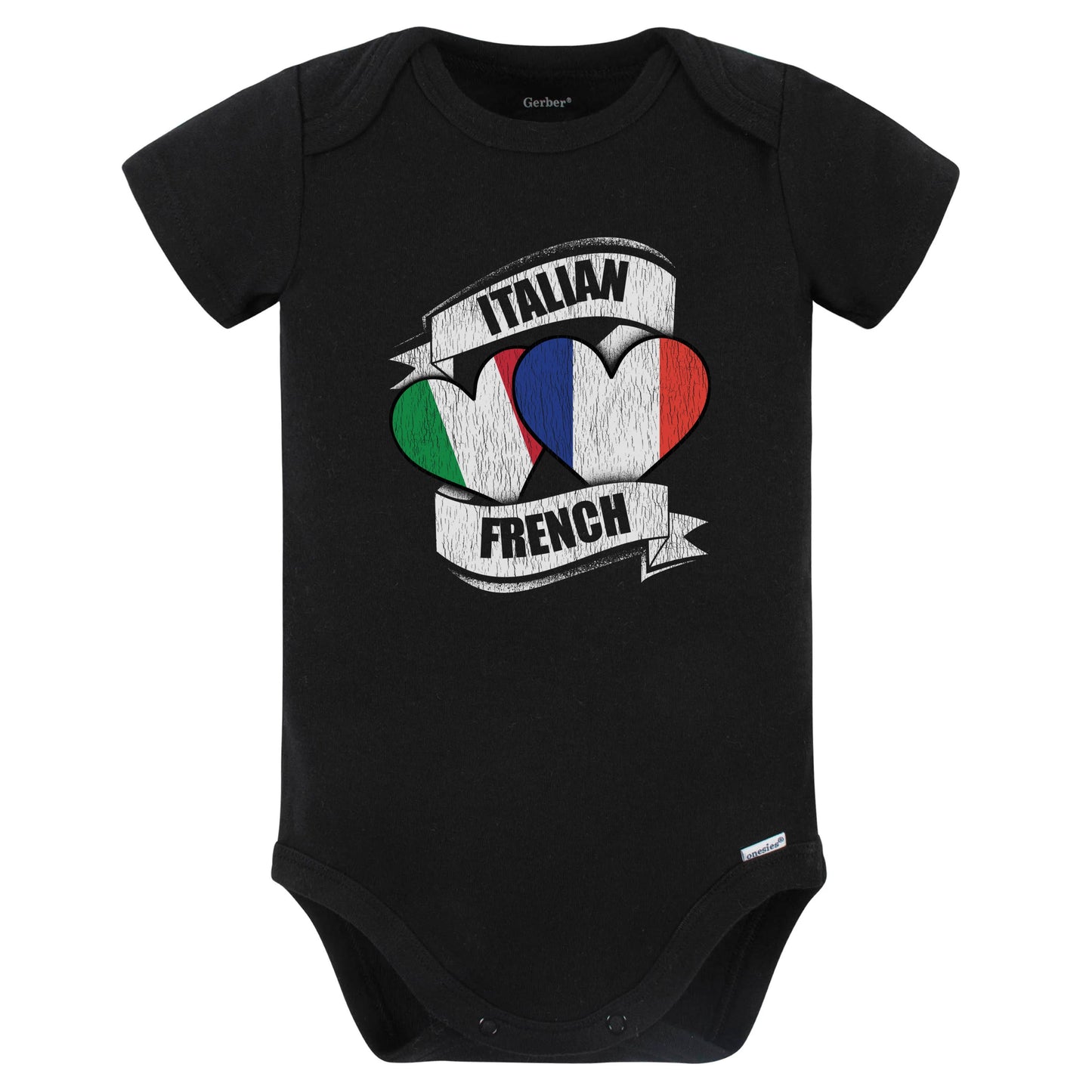 Italian French Hearts Italy France Flags Baby Bodysuit (Black)