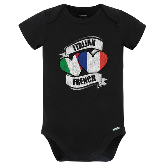Italian French Hearts Italy France Flags Baby Bodysuit (Black)