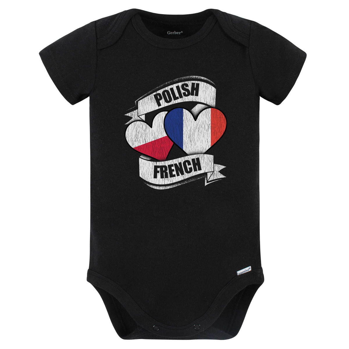 Polish French Hearts Poland France Flags Baby Bodysuit (Black)