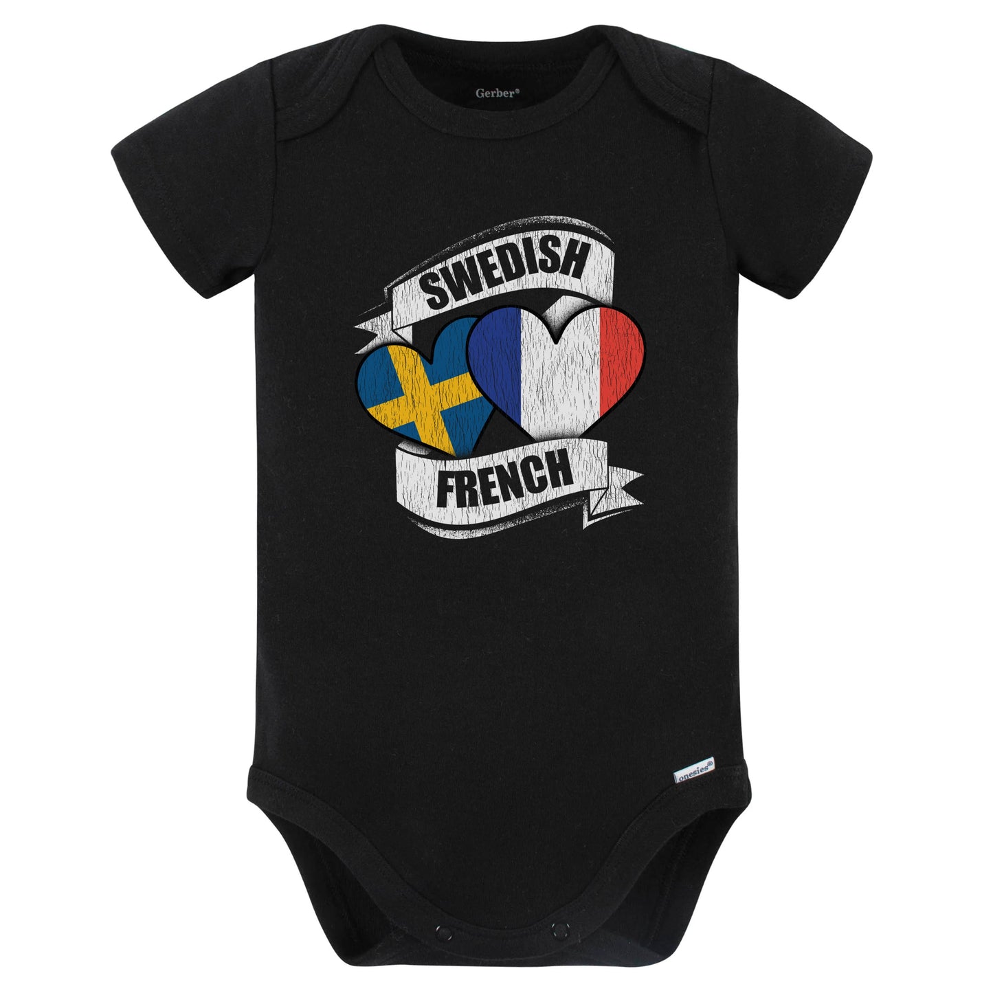 Swedish French Hearts Sweden France Flags Baby Bodysuit (Black)