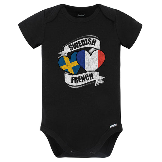 Swedish French Hearts Sweden France Flags Baby Bodysuit (Black)