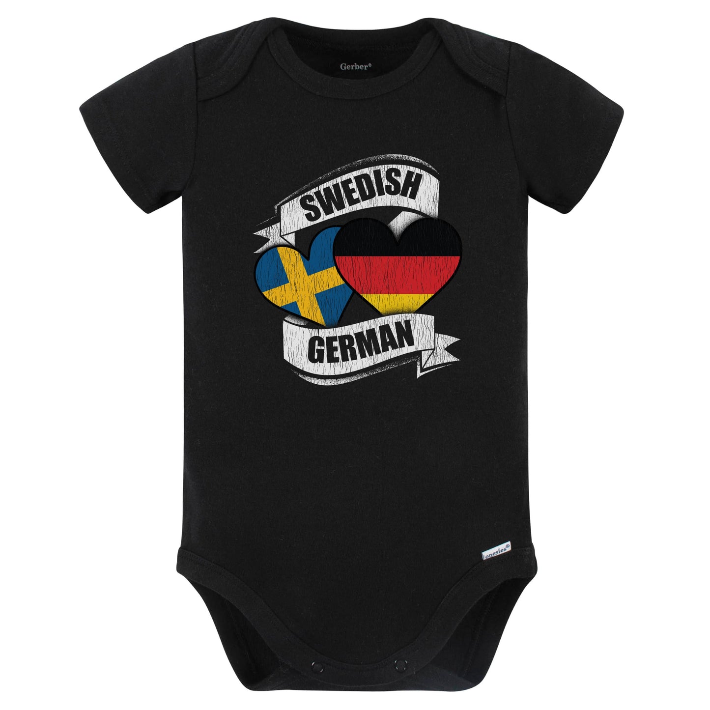 Swedish German Hearts Sweden Germany Flags Baby Bodysuit (Black)