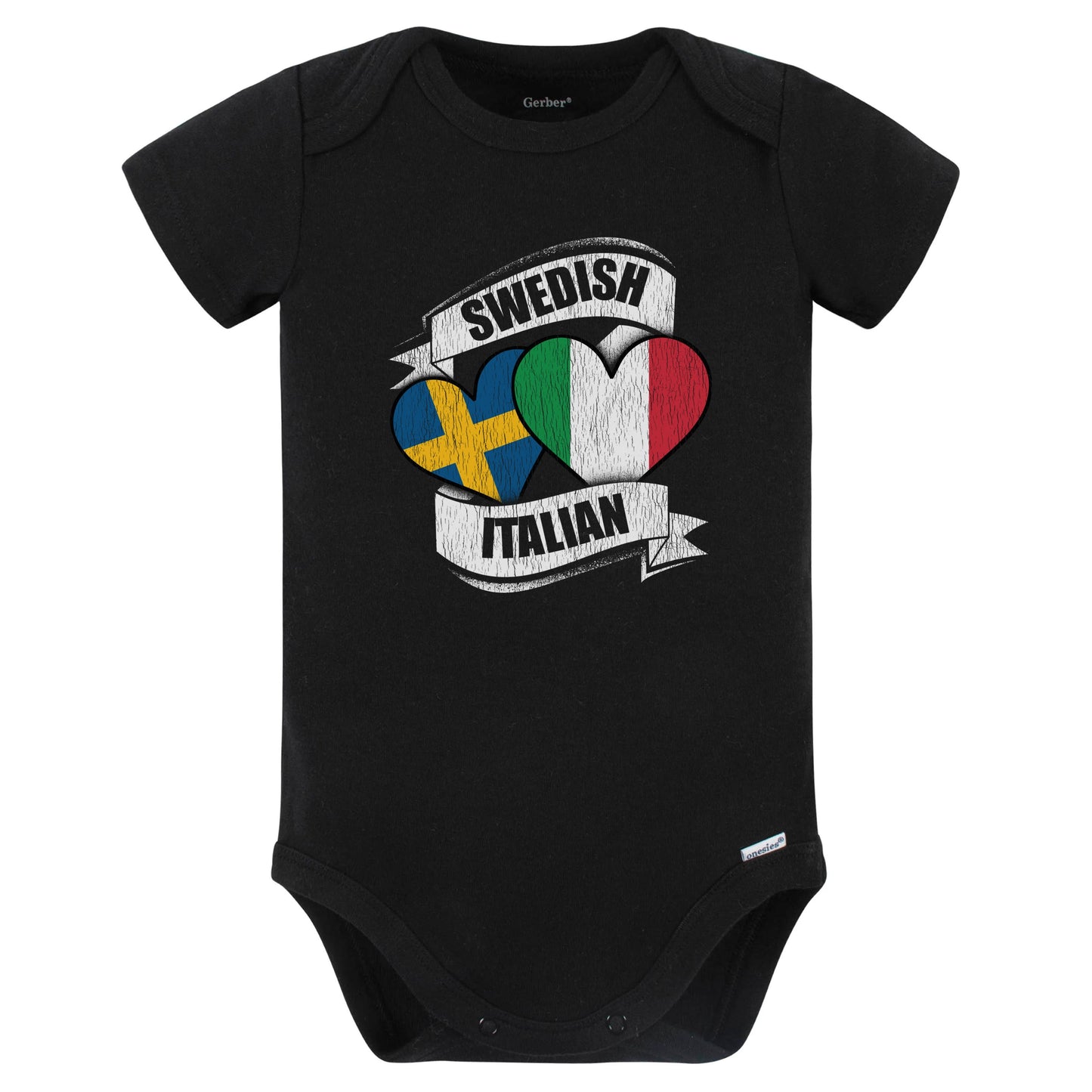 Swedish Italian Hearts Sweden Italy Flags Baby Bodysuit (Black)