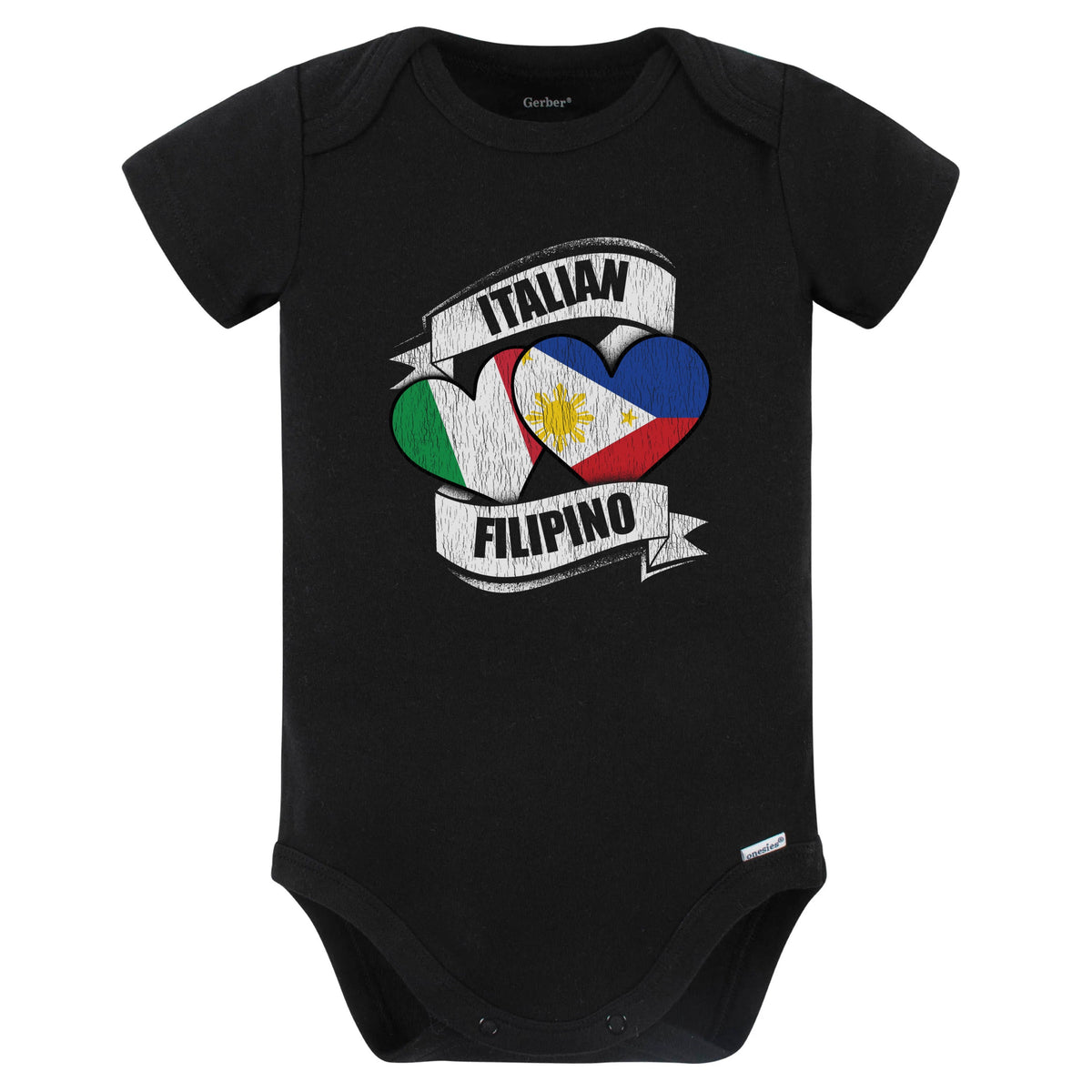 Italian Filipino Hearts Italy Philippines Flags Baby Bodysuit (Black)