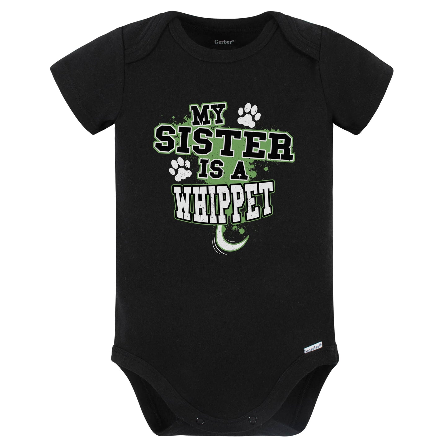 My Sister Is A Whippet Funny Baby Bodysuit (Black)