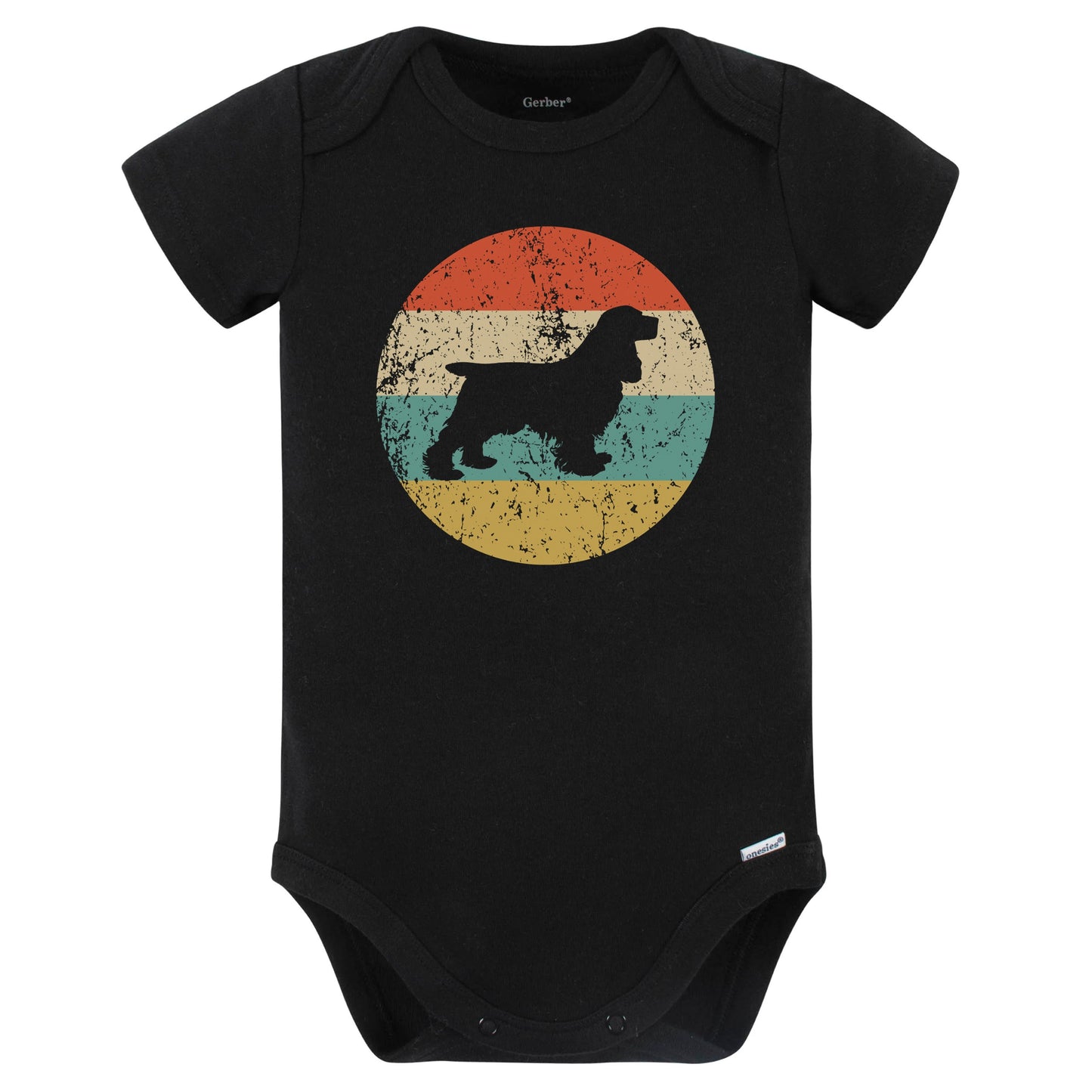 Retro Cocker Spaniel Icon Dog Silhouette Baby Bodysuit (Black)