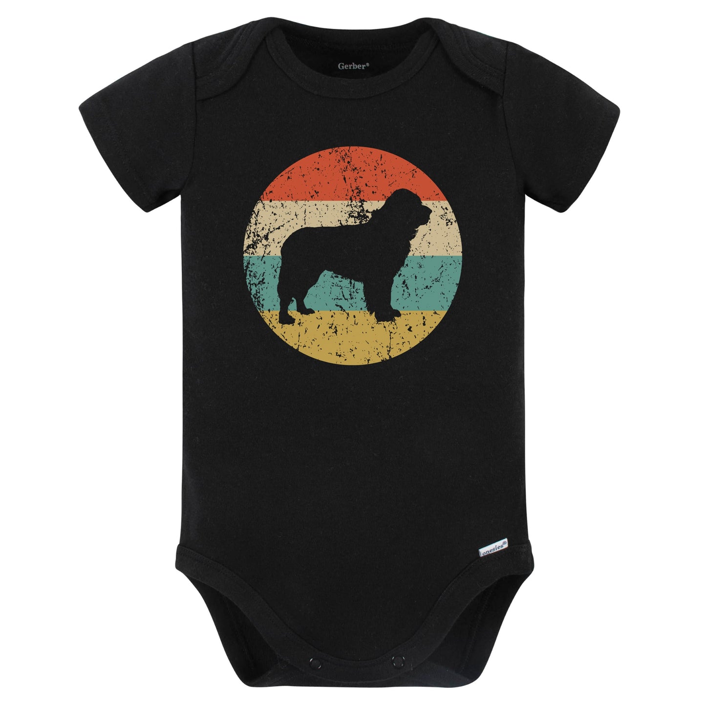 Retro Newfoundland Icon Newfie Dog Silhouette Baby Bodysuit (Black)