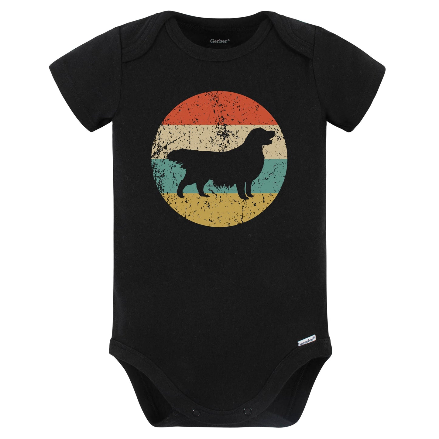 Retro Golden Retriever Icon Dog Silhouette Baby Bodysuit (Black)