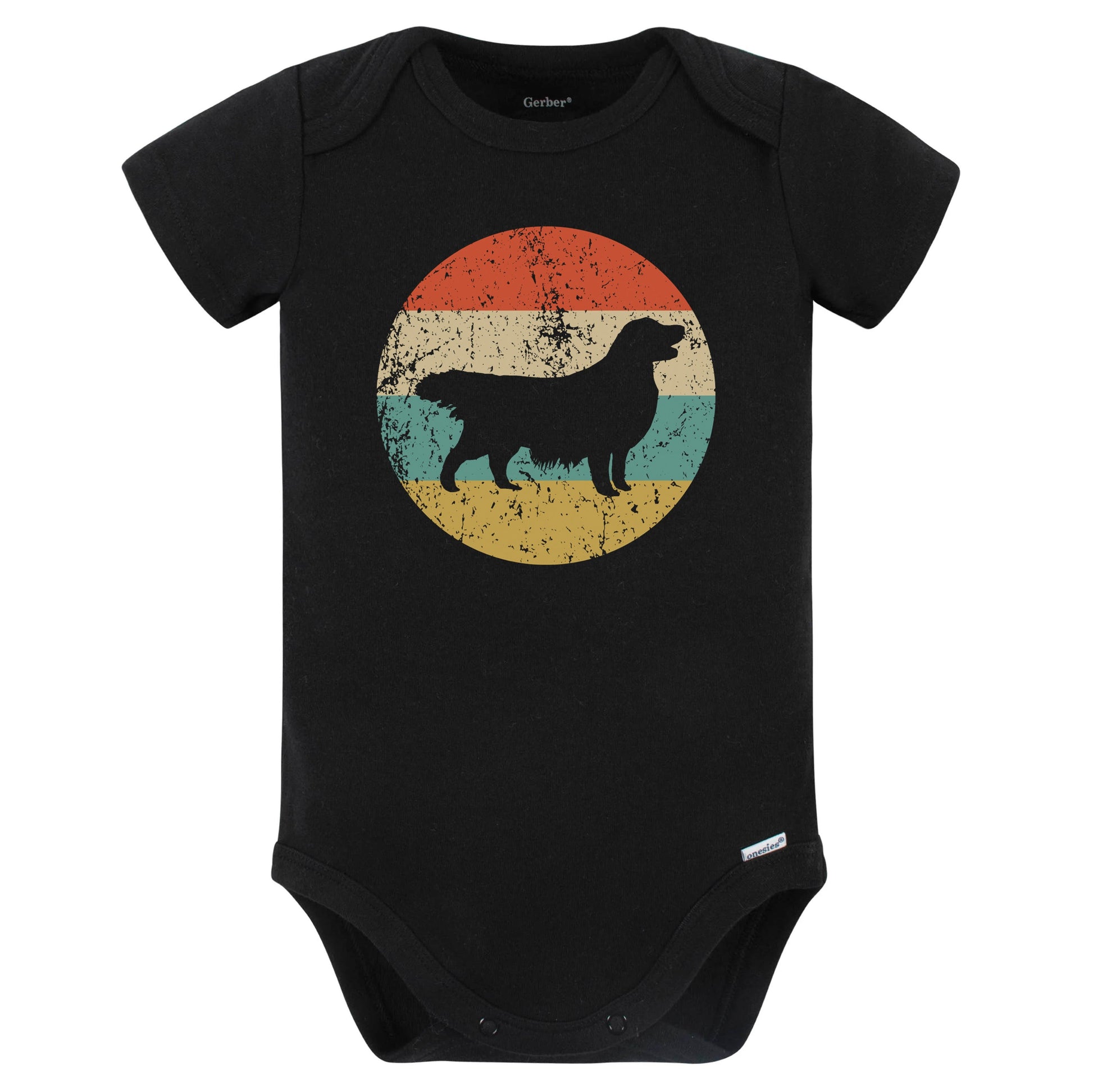 Retro Golden Retriever Icon Dog Silhouette Baby Bodysuit (Black)
