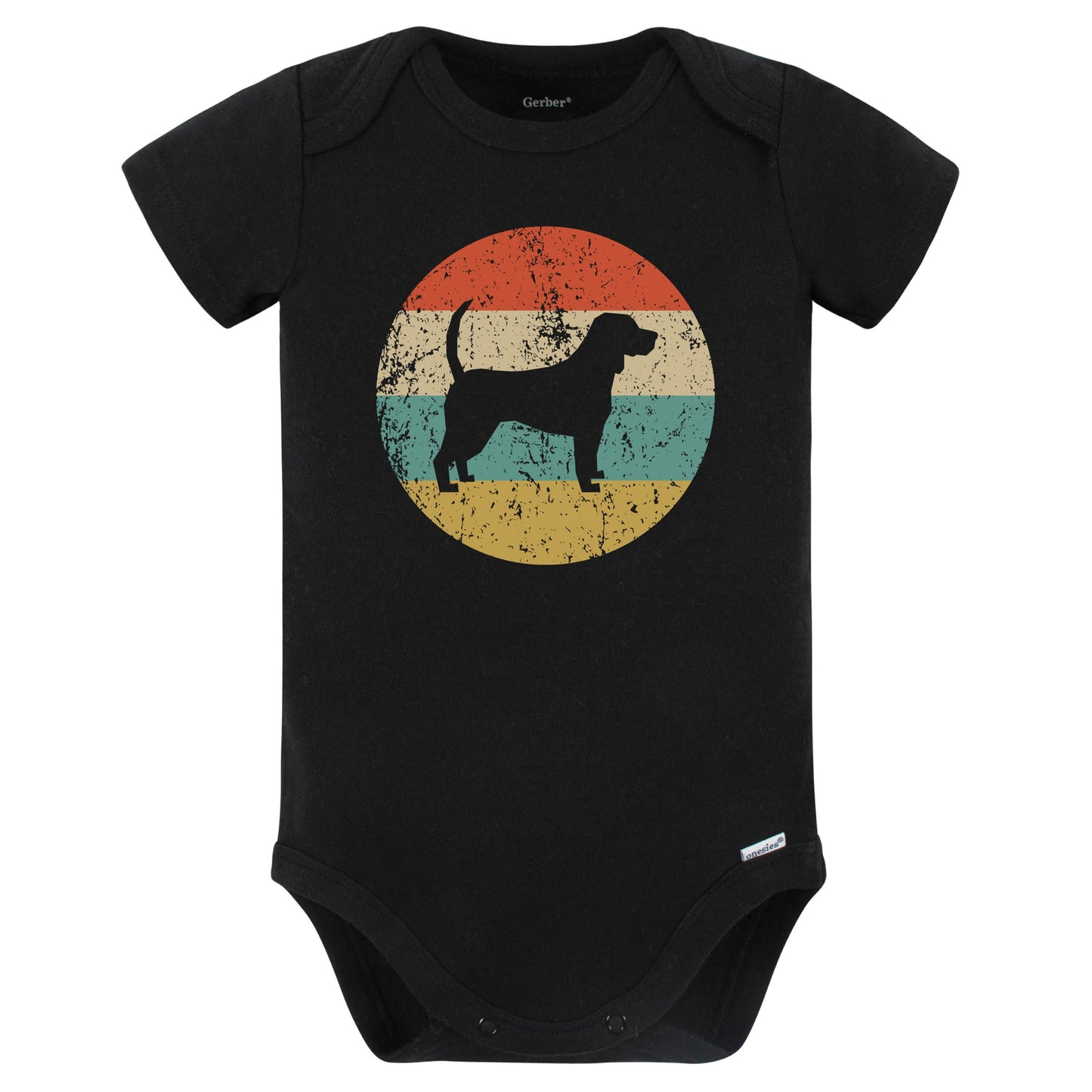 Retro Beagle Icon Dog Silhouette Baby Bodysuit (Black)