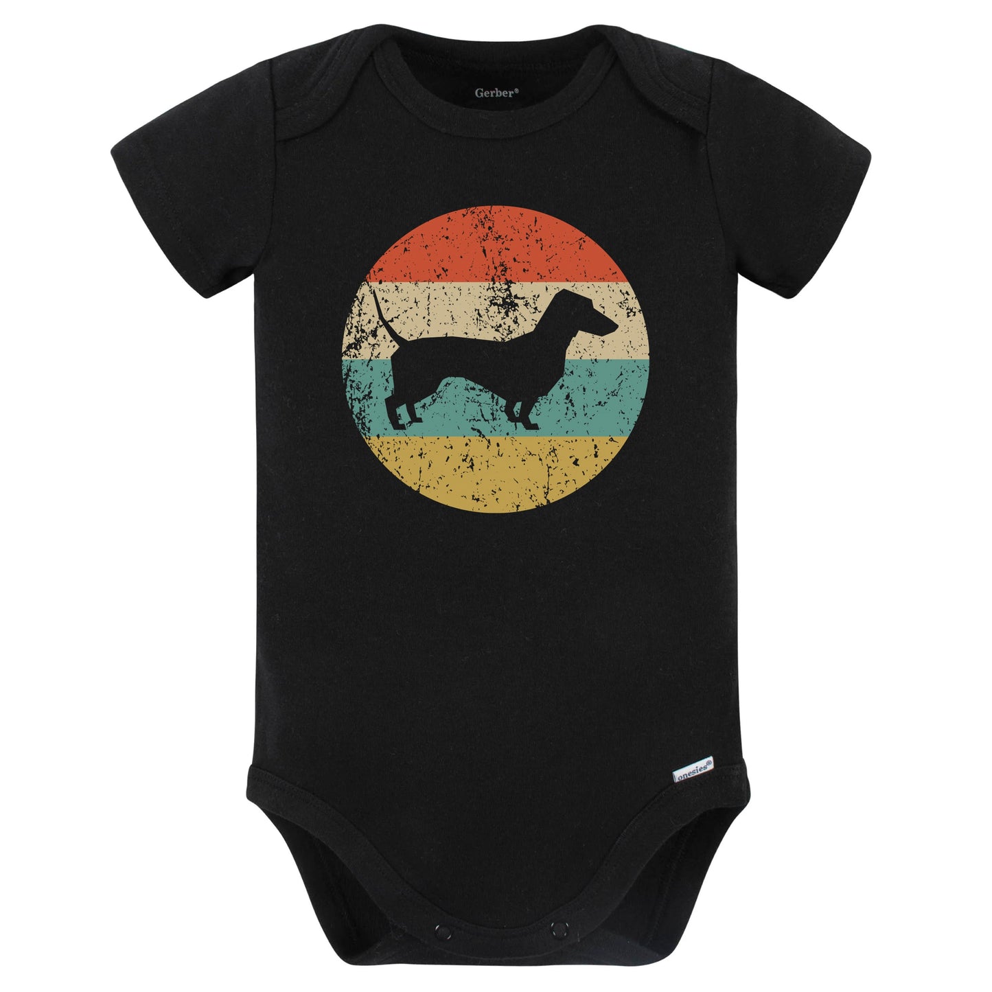 Retro Dachshund Icon Dog Silhouette Baby Bodysuit (Black)