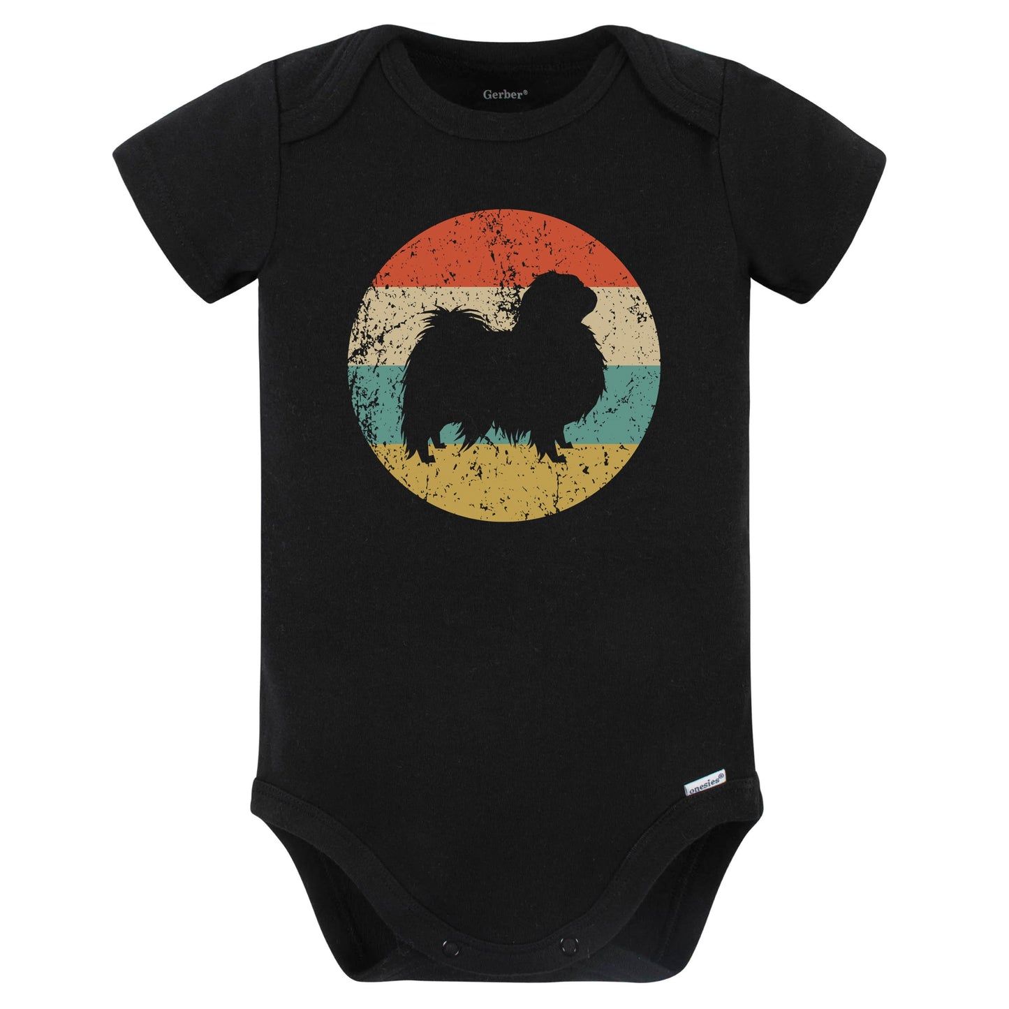 Retro Japanese Chin Icon Dog Silhouette Baby Bodysuit (Black)