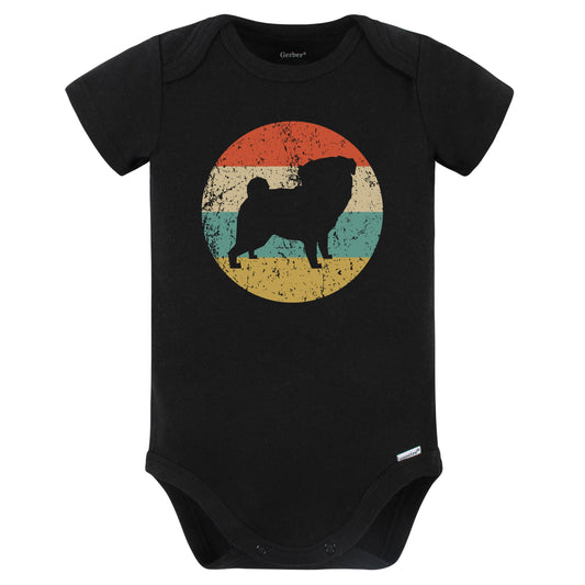 Retro Pug Icon Dog Silhouette Baby Bodysuit (Black)
