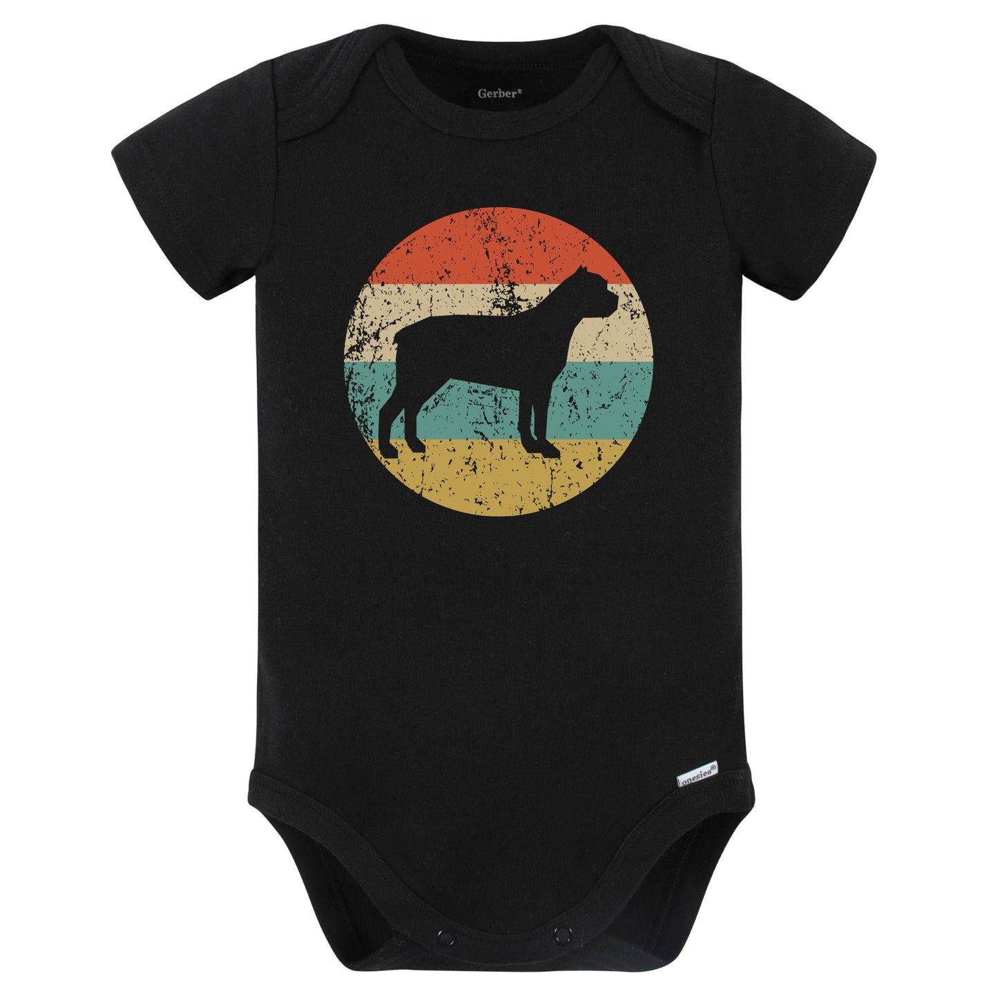 Retro Cane Corso Icon Dog Silhouette Baby Bodysuit (Black)