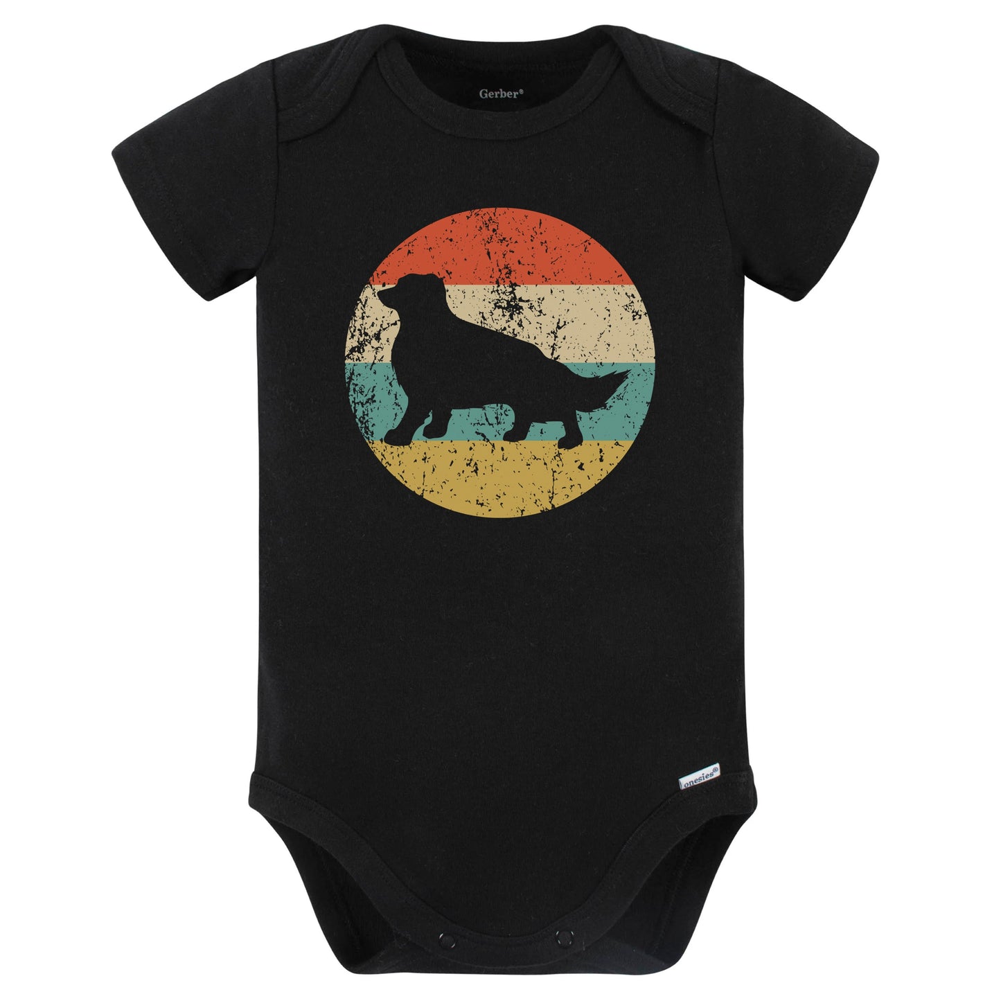 Retro Border Collie Icon Dog Silhouette Baby Bodysuit (Black)
