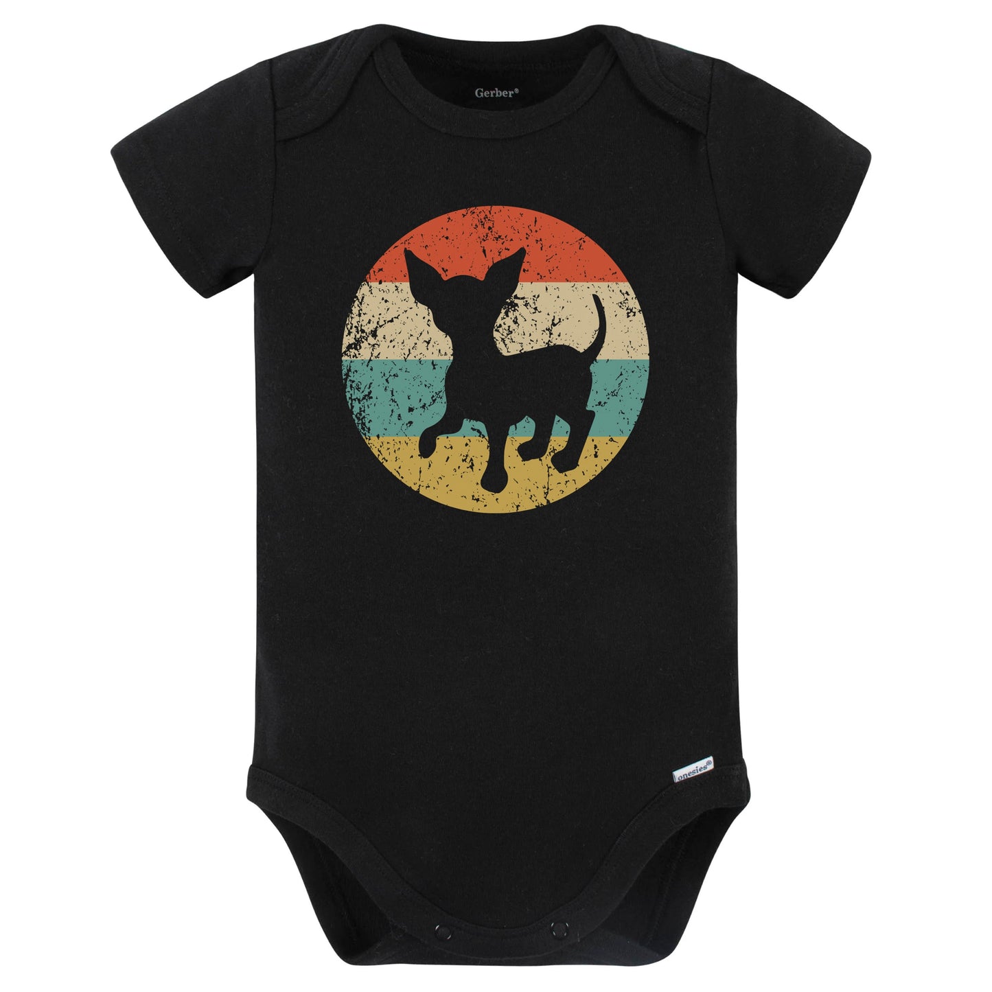 Retro Chihuahua Icon Dog Silhouette Baby Bodysuit (Black)