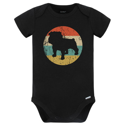Retro English Bulldog Icon Dog Silhouette Baby Bodysuit (Black)