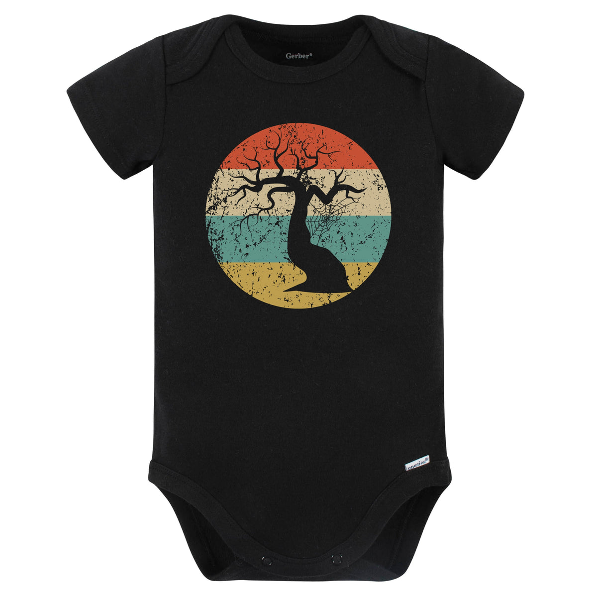Retro Halloween Scary Haunted Tree Silhouette Creepy Spooky Baby Bodysuit (Black)